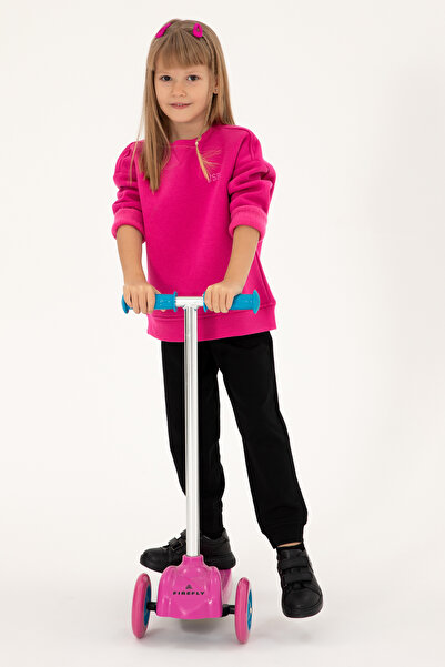 U.S. Polo Assn. Kız Çocuk Fuşya Şardonlu Bisiklet Yaka Basic Sweatshirt 50297451-VR023