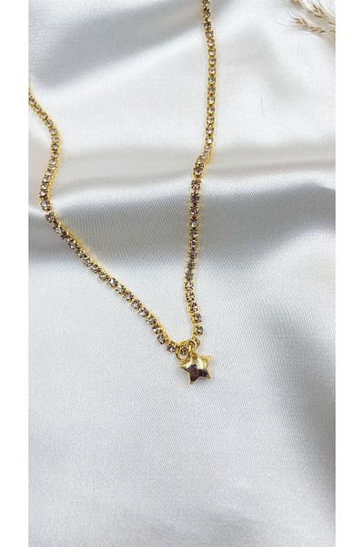 Eylülün Takısı Gold Color Stone Chain Star Necklace