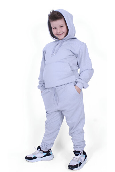 liontim 3'lü Düz Kanguru Cepli Erkek Çocuk Alt-Üst Eşofman Takımı