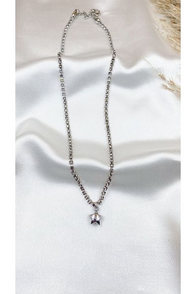 Eylülün Takısı Silver Color Stone Chain Star Necklace