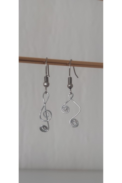 TTT.desıgn Müzik Notalı, Sol Anahtarı.sevgililer Günü Hediye Tasarım Küpe Sol Anahtarı Gri Küpe