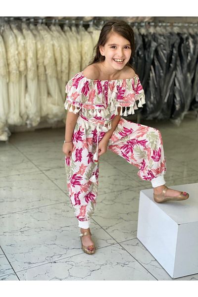 GND Girl's Pink Leaf Patterned Set