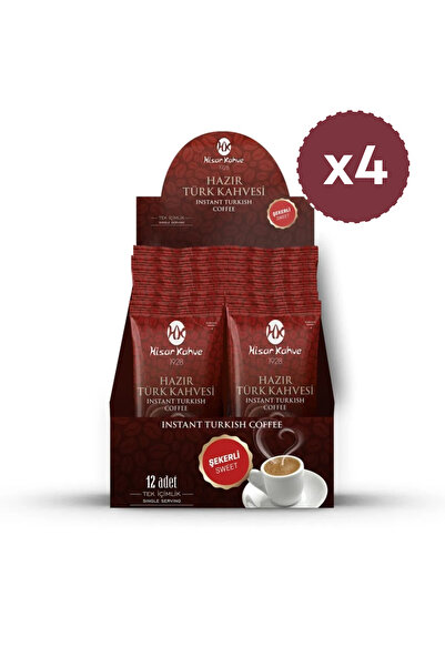 Hisar Kahve مجموعة قهوة تركية جاهزة مكونة من 12 قطعة (X4) مع سكر