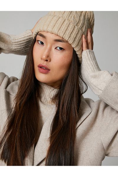 Koton Layered Hair Knitted Beret with Border