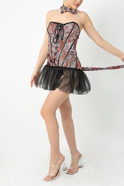 Phevos Γυναικεία στολή Corset Cat με λεπτομέρεια από τούλι