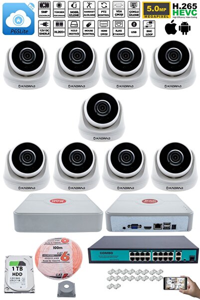 Kadraj 9 Kameralı IP Dome Güvenlik Kamerası Seti | 4MP Ultra HD, 30m Gece Gör...