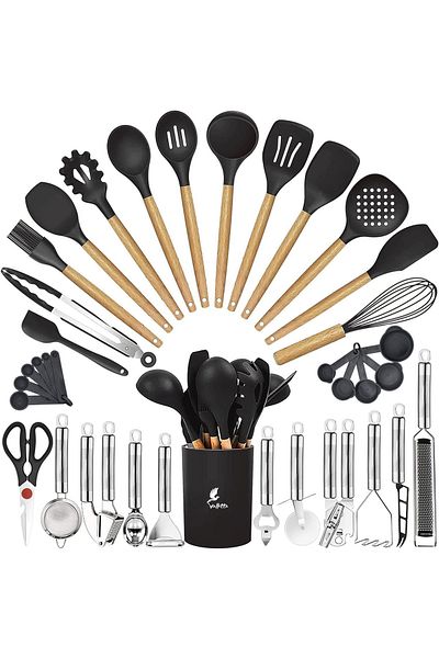valletta Marselis Heat Resistant Fireproof Nonstick 35 Pieces Silicone Spatula Kitchenware Set Black