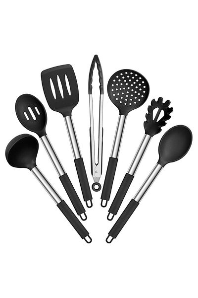 valletta 7-Piece Molican Serving Set - Heat-Resistant, Fireproof and Non-Stick Black Silicone