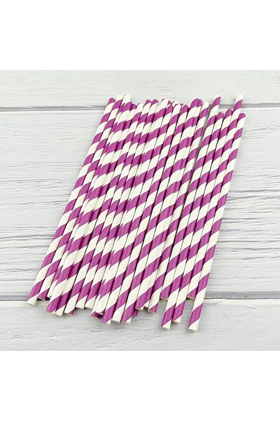 3B Trend Purple White 25 Paper Straws