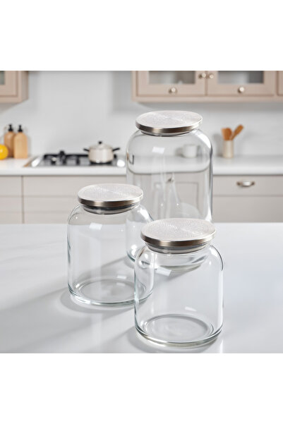 Hediyesepeti Mandala Tasarım Metal Vakum Kapaklı 3'lü Cam Kavanoz Seti