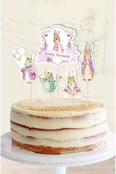neşeli günlerim Комплект топери за торта с тема „Розов заек“ и „Розов заек“