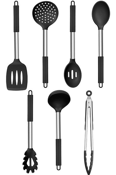 valletta 7-Piece Molican Serving Set - Heat-Resistant, Fireproof and Non-Stick Black Silicone