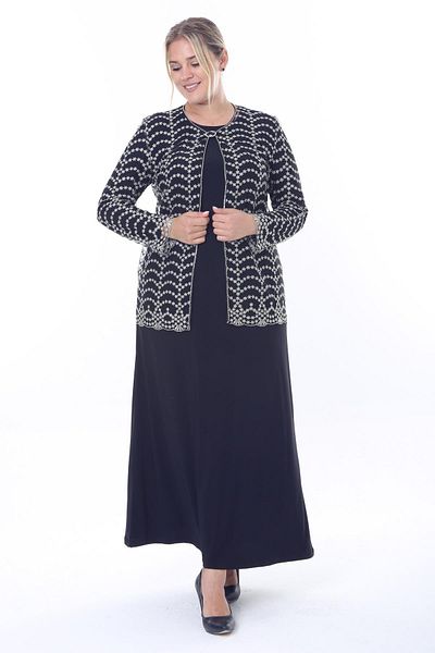 Ladies First Plus Size 3799 Navy Blue-Gold Jacket+Dress Set