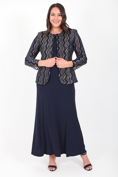 Ladies First بالإضافة إلى حجم 3153 سترة زرقاء داكنة اللباس بدلة مزدوجة