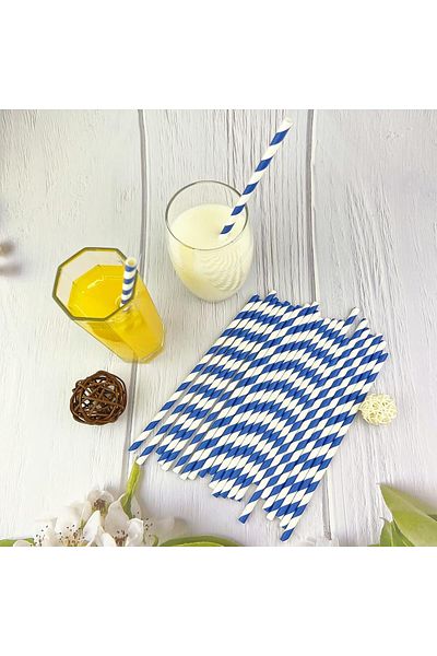 3B Trend Set of 25 Blue and White Paper Straws