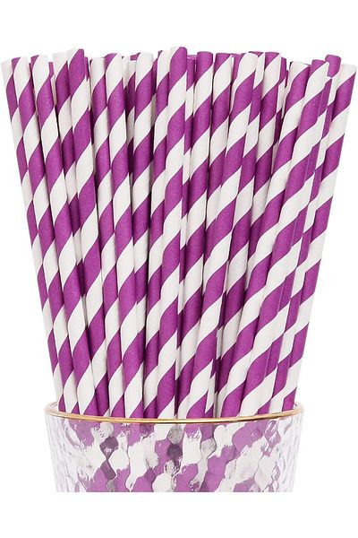 3B Trend Purple White 25 Paper Straws