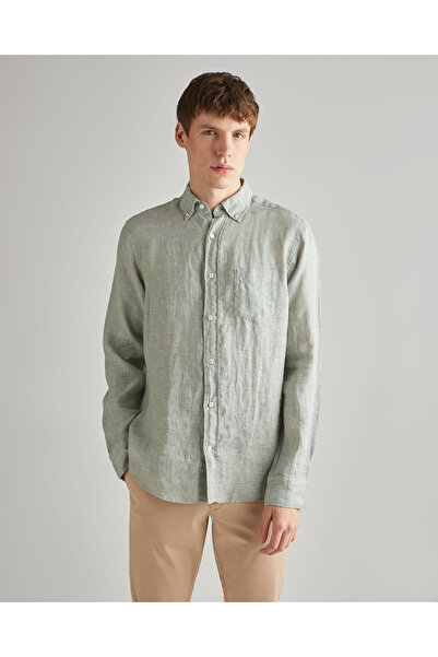 Gant Erkek Yeşil Regular Fit Keten Gömlek