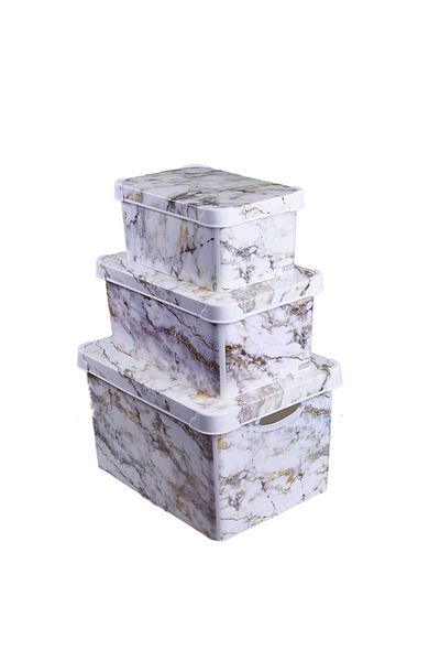 QUTU Σετ διακοσμητικό κουτί αποθήκευσης Style Box με μοτίβο μαρμάρου 3 τεμαχίων