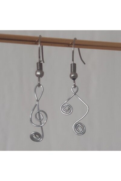 TTT.desıgn Müzik Notalı, Sol Anahtarı.sevgililer Günü Hediye Tasarım Küpe Sol Anahtarı Gri Küpe