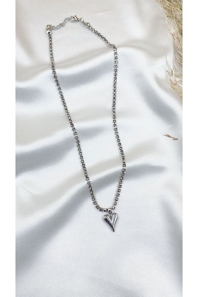 Eylülün Takısı Silver Color Stone Chain Heart Necklace