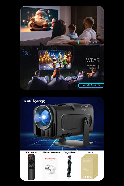 Weartech Hy320 Mini Taşınabilir Projeksiyon Cihazı Ultra Hd Android Ev Projektörü Wifi,bluetooth,hdmı