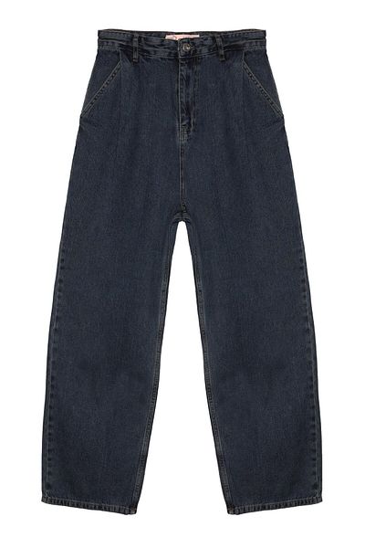 Quzu Blue Denim Trousers - Pleat Detail