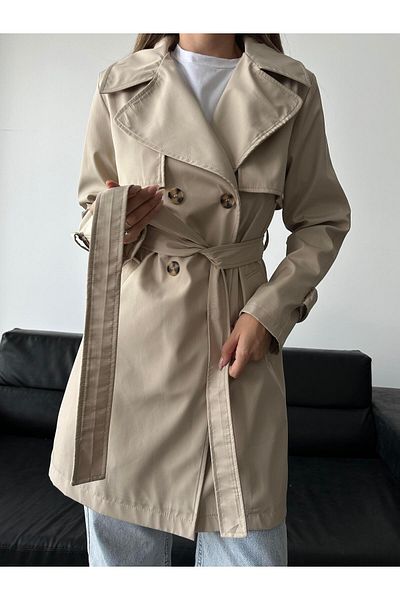 mydukkan.co Stone Color Alba Waist Tied Trench Coat