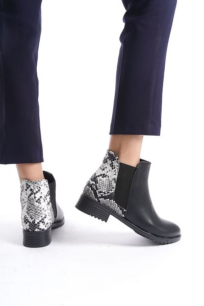 Moda Değirmeni Μαύρες γυναικείες μπότες με σχέδιο φιδιού - BG1001-116-0005