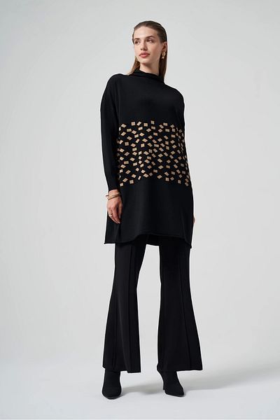 MissWhence Camal 242 Mi̇sswhence Knitwear Checkered Tunic