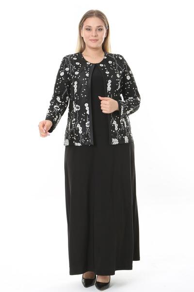 Ladies First Büyük Beden 3905 Siyah Ceket+Elbise Takım