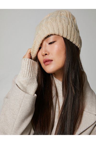 Koton Layered Hair Knitted Beret with Border