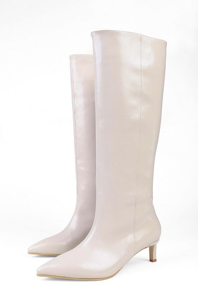 Shoeberry Γυναικείες μπότες Blaze Beige Skin με κοντό μυτερό τακούνι