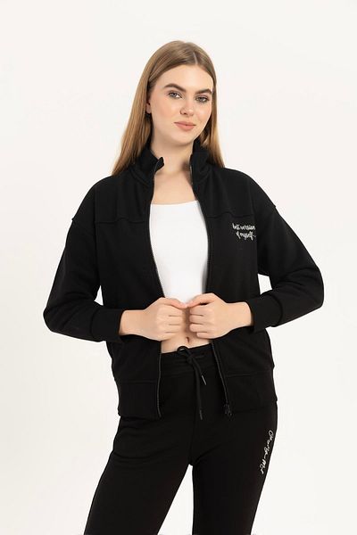 Polo State Women's Black Stand Collar Zippered Sweatshirt