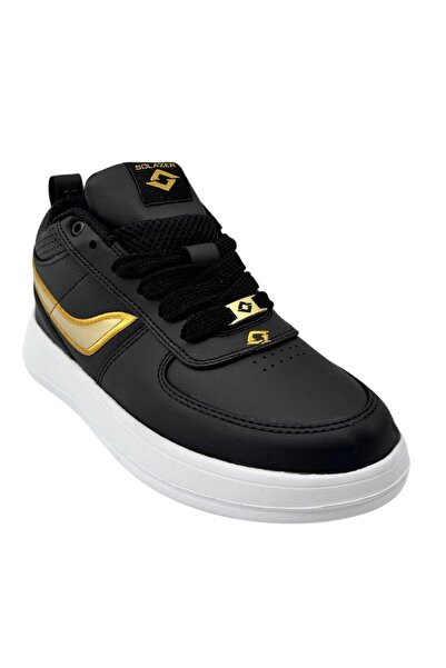 SOLAZER Erkek Siyah Altın Sneaker Günlük Spor Ayakkabı 036