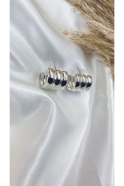 Eylülün Takısı Silver Color Triple Look Hoop Earrings