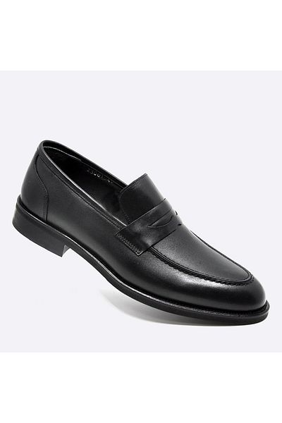 Fosco Black Genuine Leather Men's Casual Shoes - 9810
