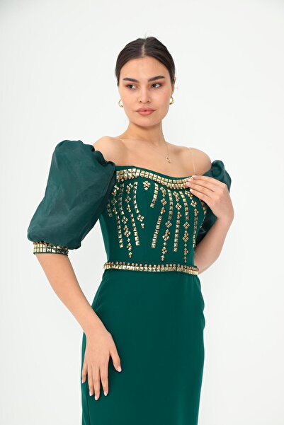 Aperla Βραδινό φόρεμα με μπαλόνι με πέτρα και λεπτομέρεια στράπλες