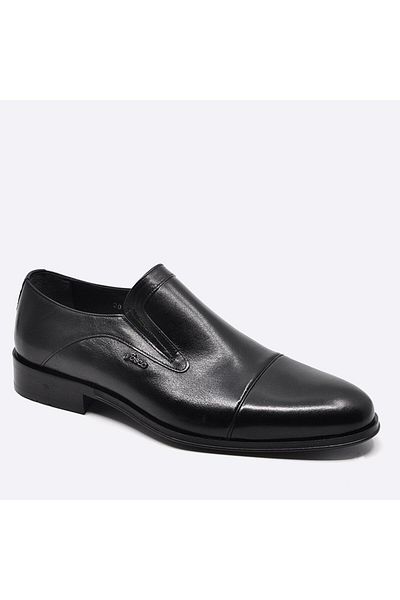 Fosco 2018 Black Genuine Leather Men's Classic Shoes - Laceless, Model 114