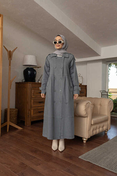 Neways 6632-Gray Raglan Sleeve Ornamental Pleated Denim Jacket