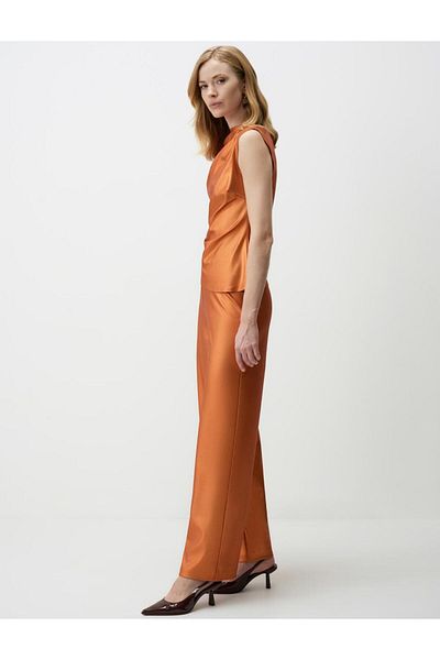 Jimmy Key Burnt Orange Women's Knitted Trousers with Regular Waist and Elastic Waist