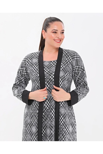 ModaSehle Plus Size Long Sleeve Cardigan Look Midi Length Knitwear Dress