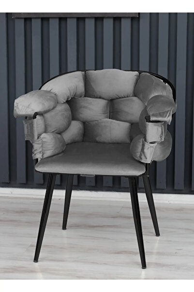 Rozexi Balon Çay Seti Tekli Koltuk Sandalye Berjer Oturma Odası Kafe Antre Hol Ofis Siyah Metal