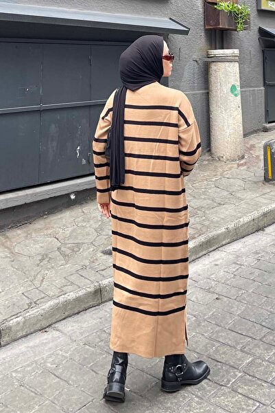 lamelif Brown Knitwear Dress - Stripe Detail