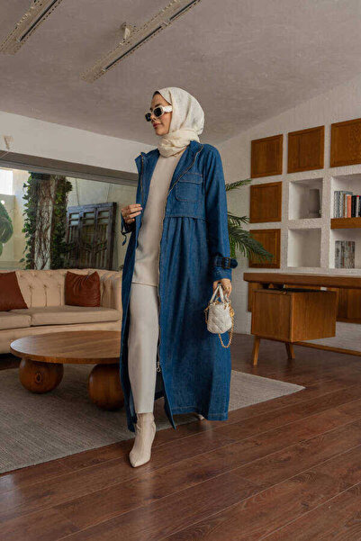 Neways 6302-Denim Trençkot Koyu Mavi