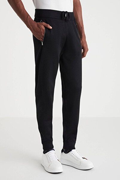 Hemington Siyah Merino Yün Activewear Şerit Detaylı Triko Pantolon