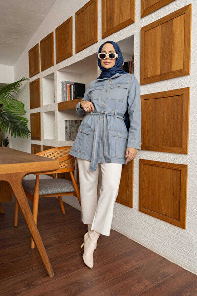 Neways 6653-Blue Short Jacket with Pockets and Sashes