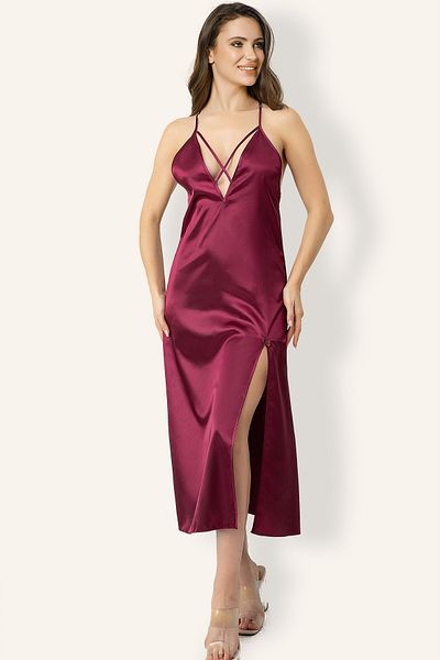 Doremi Back Lace Detailed Slit Satin Nightgown