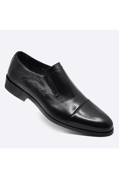 Fosco 2018 Black Genuine Leather Men's Classic Shoes - Laceless, Model 114