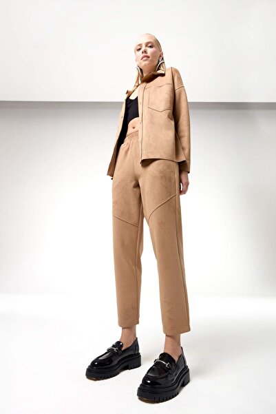 Evermade Ankle Length Suede Trousers with Elastic Waist