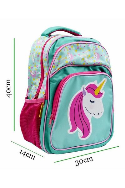 Sentor 3 Compartment Primary School School Backpack and Lunchbag Unicorn Turquoise-Pink